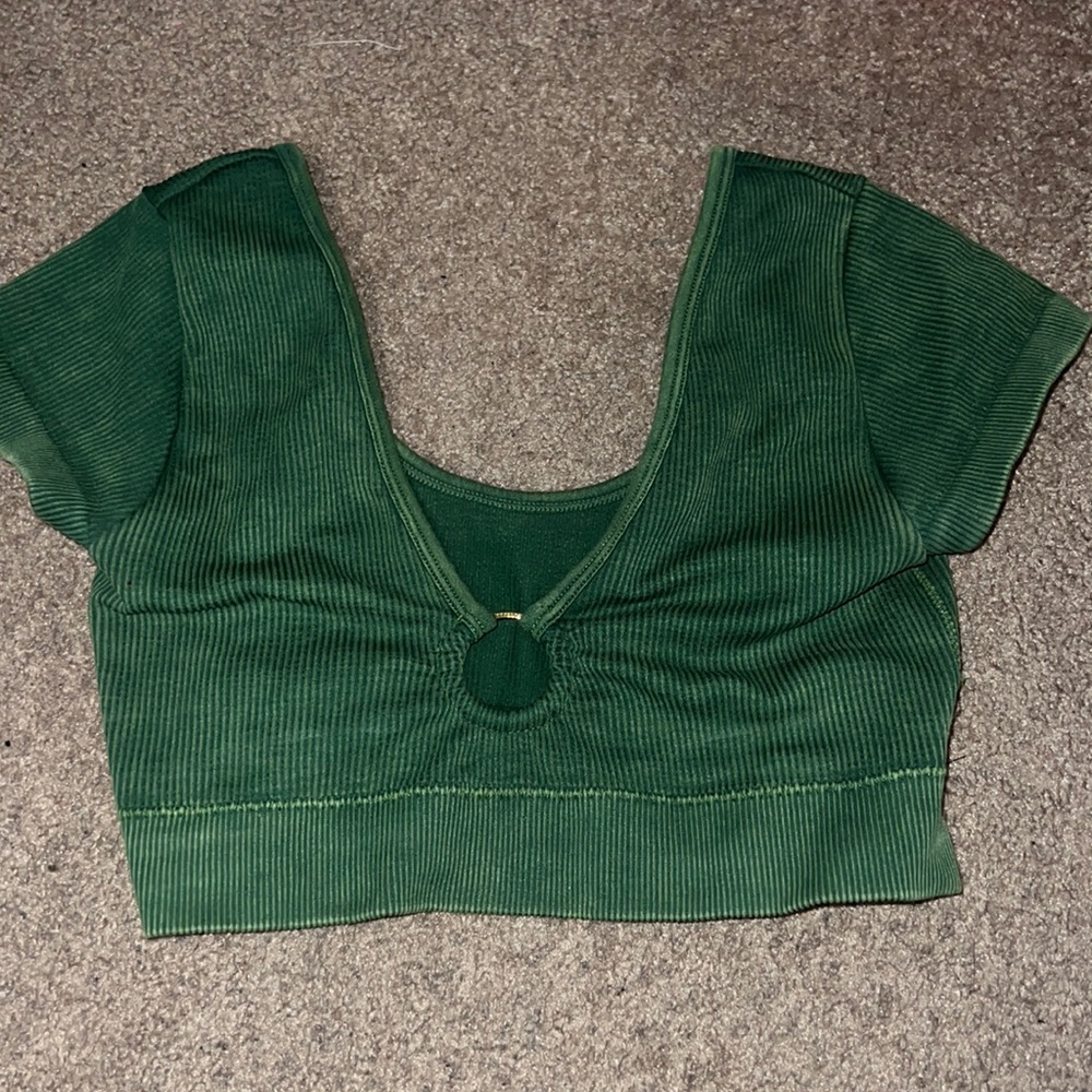 Aerie green crop top with gold ring detail